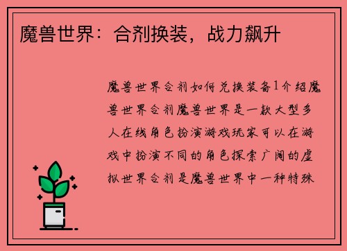 魔兽世界：合剂换装，战力飙升